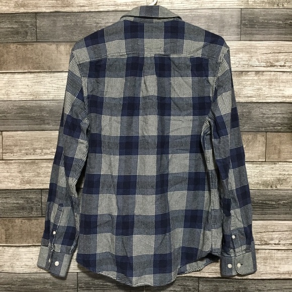 Penguin Heritage Slim Fit Flannel Shirt Men’s M Blue Black Plaid Button Up - Picture 5 of 9